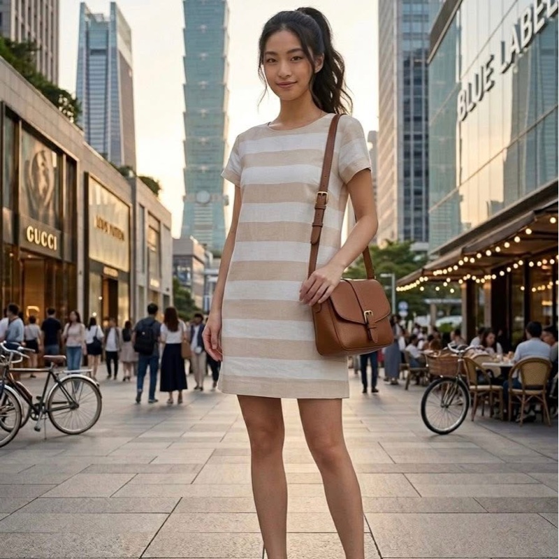 BURBERRY 倫敦 橫條拉鏈格紋洋裝-0