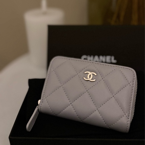 Chanel 經典藍灰拉鏈卡夾零錢包