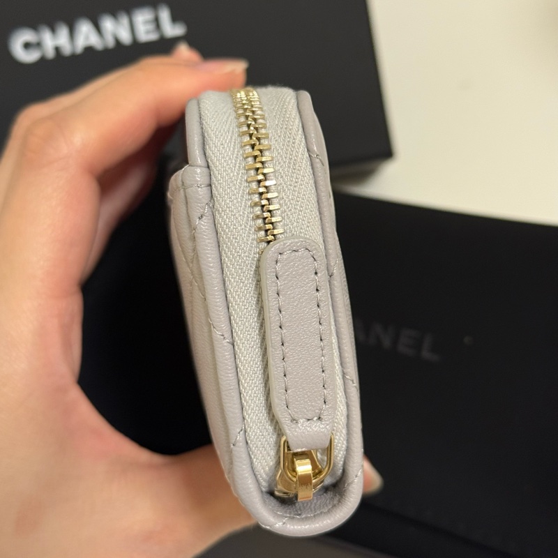 Chanel 經典藍灰拉鏈卡夾零錢包-1