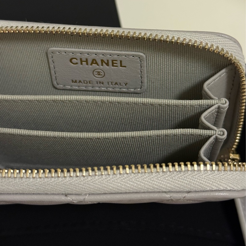 Chanel 經典藍灰拉鏈卡夾零錢包-3