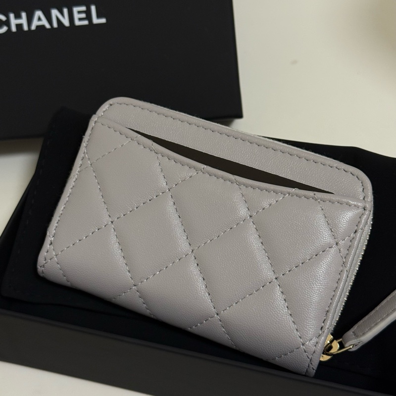 Chanel 經典藍灰拉鏈卡夾零錢包-5
