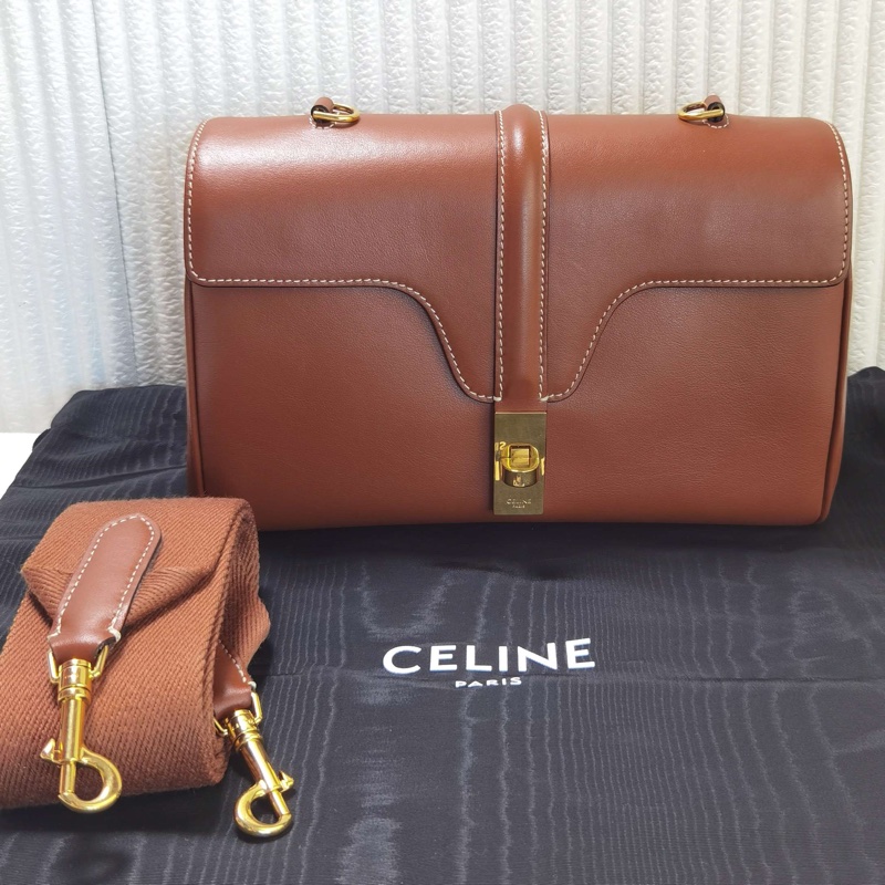 Celine賽琳teen soft 16單肩包斜挎包 牛皮 焦糖色 尺寸:23*16*5 配件:塵袋 肩帶-0