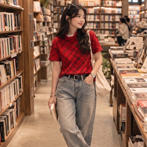 BURBERRY 倫敦 翻領紅格紋彈性上衣