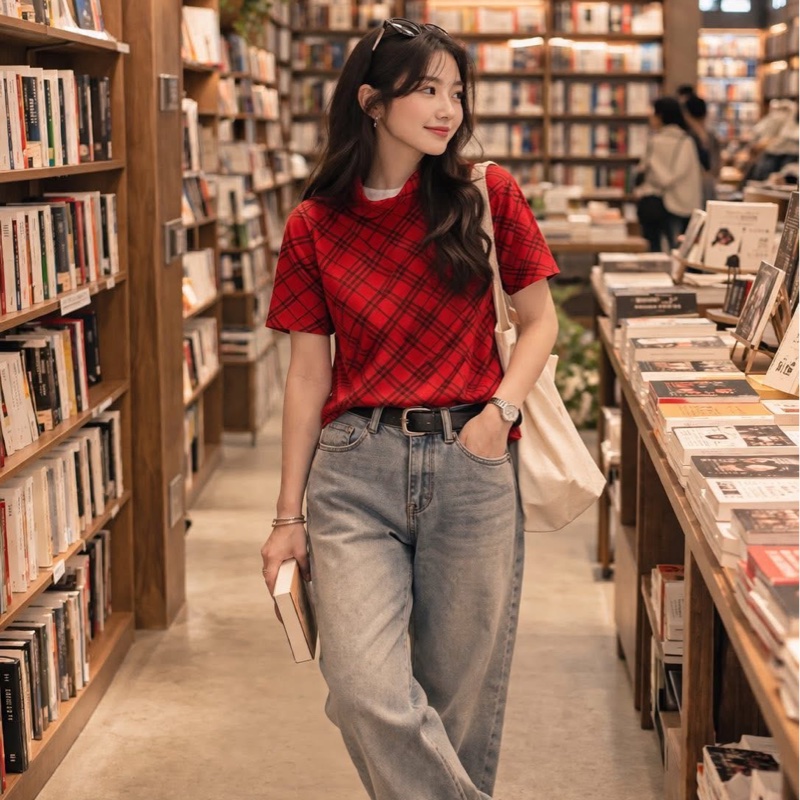 BURBERRY 倫敦 翻領紅格紋彈性上衣-0