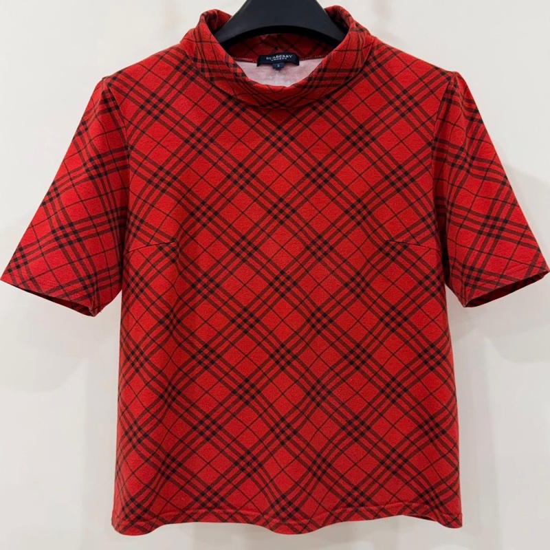 BURBERRY 倫敦 翻領紅格紋彈性上衣-2