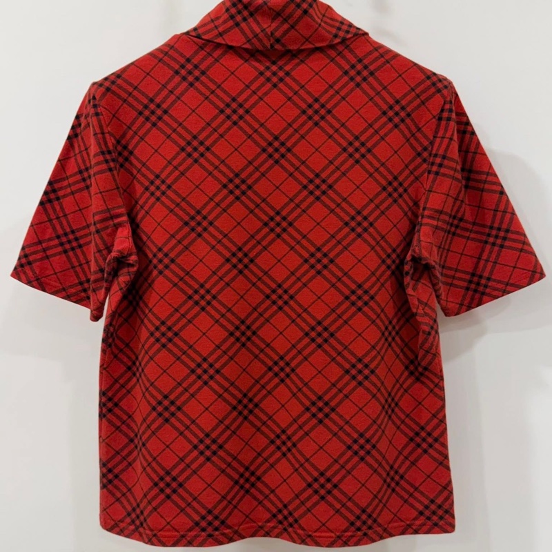 BURBERRY 倫敦 翻領紅格紋彈性上衣-3
