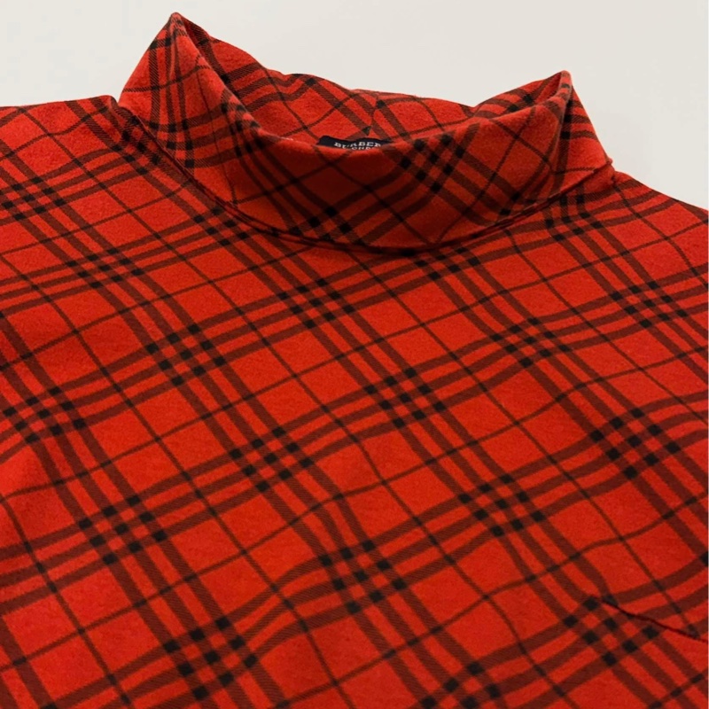 BURBERRY 倫敦 翻領紅格紋彈性上衣-4
