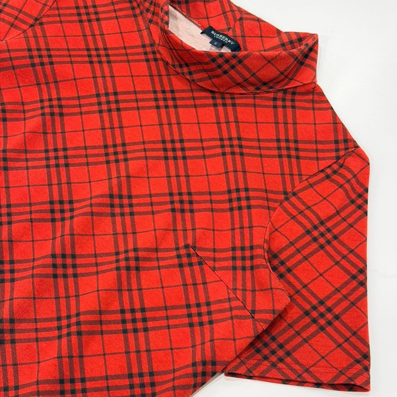 BURBERRY 倫敦 翻領紅格紋彈性上衣-5