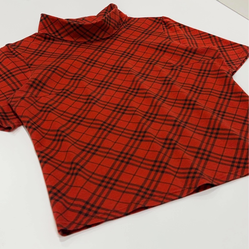 BURBERRY 倫敦 翻領紅格紋彈性上衣-6