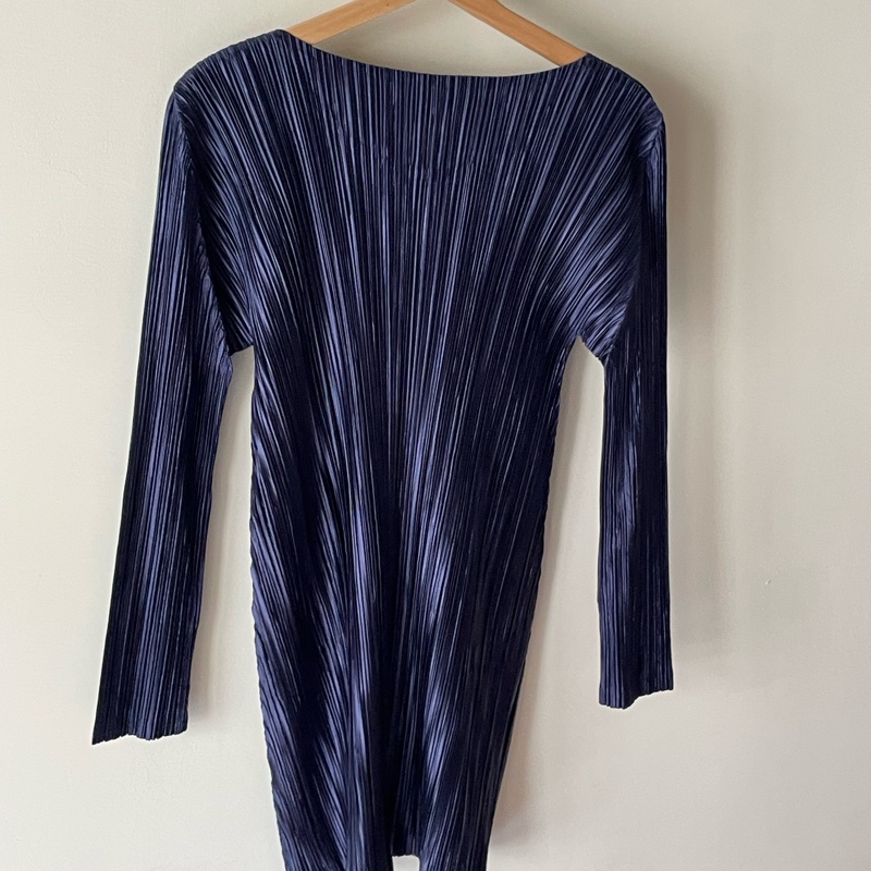 ▪️富貴選物FUGUEI▪️PP 三宅一生 深藍色 緞面光澤長袖短洋裝 連衣裙-10