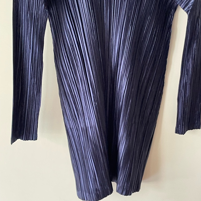 ▪️富貴選物FUGUEI▪️PP 三宅一生 深藍色 緞面光澤長袖短洋裝 連衣裙-15