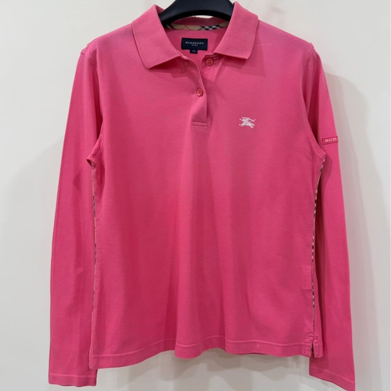 BURBERRY GOLF 粉色經典格紋滾邊POLO戰馬上衣-1
