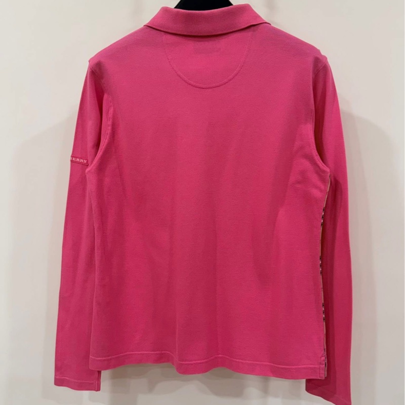 BURBERRY GOLF 粉色經典格紋滾邊POLO戰馬上衣-2