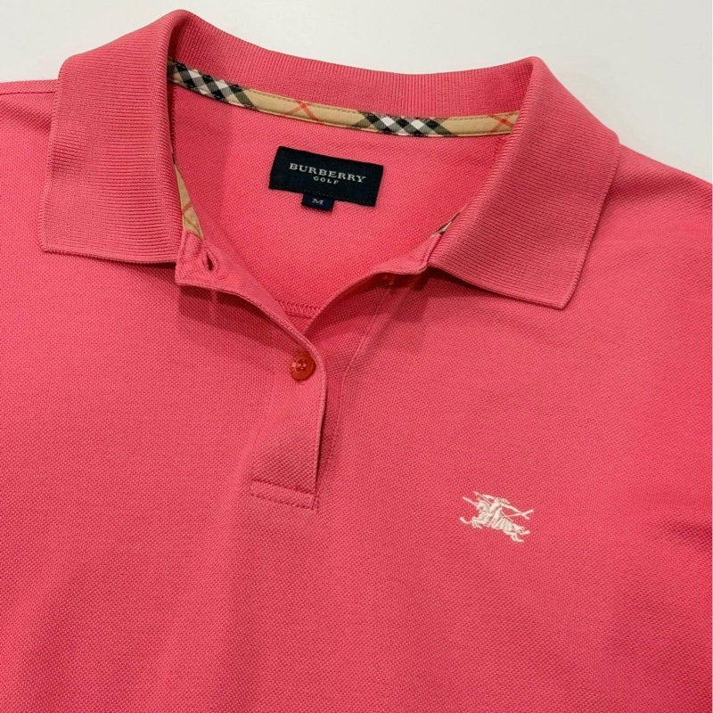BURBERRY GOLF 粉色經典格紋滾邊POLO戰馬上衣-3