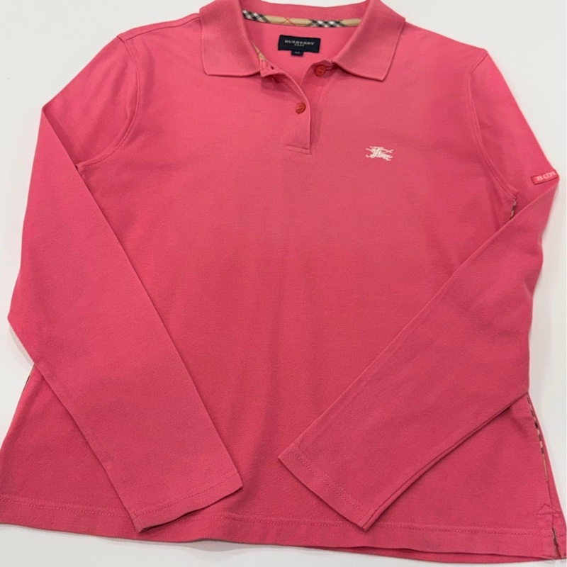 BURBERRY GOLF 粉色經典格紋滾邊POLO戰馬上衣-6