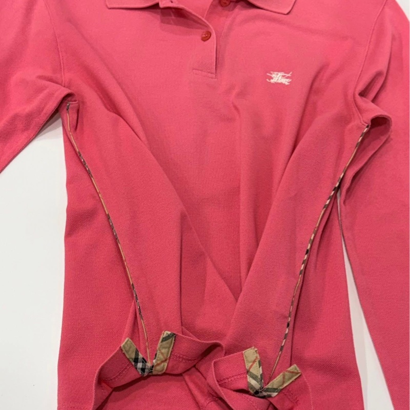BURBERRY GOLF 粉色經典格紋滾邊POLO戰馬上衣-7