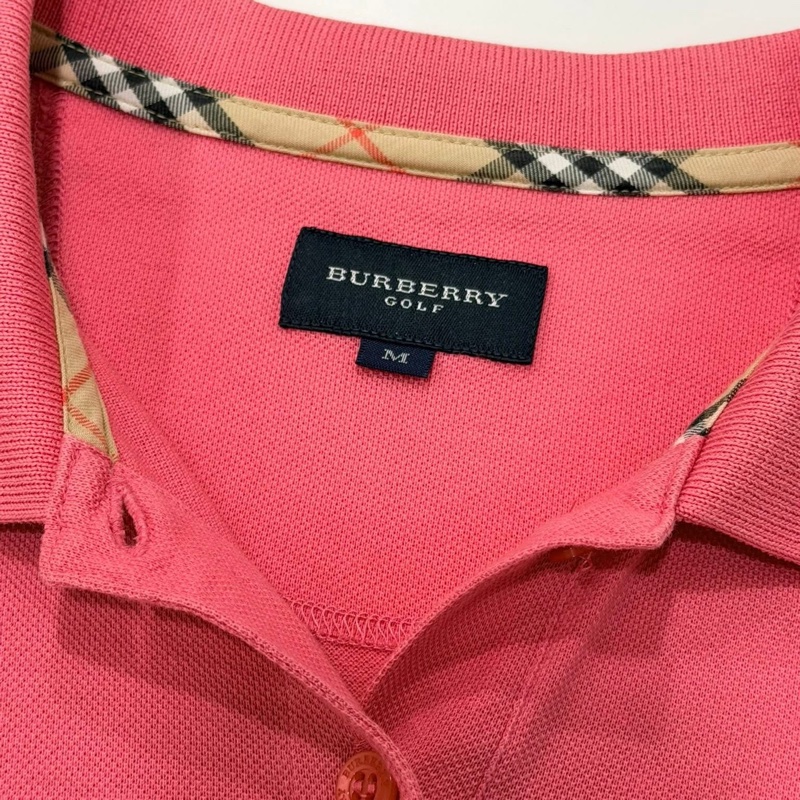 BURBERRY GOLF 粉色經典格紋滾邊POLO戰馬上衣-8