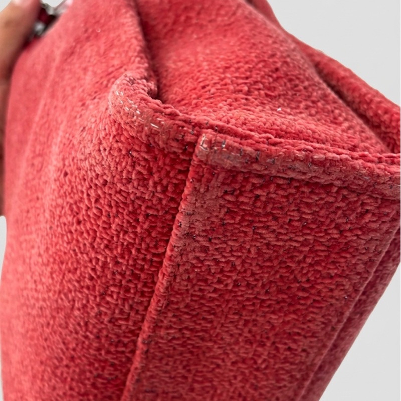 Chanel/香奈兒 灰色/櫻桃紅 銀扣帆布沙灘包小號托特包 尺寸:26*26,28開 超級甜甜價-7