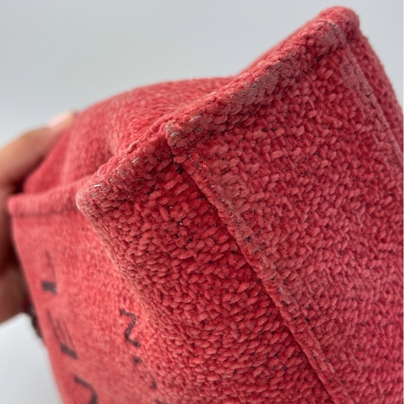 Chanel/香奈兒 灰色/櫻桃紅 銀扣帆布沙灘包小號托特包 尺寸:26*26,28開 超級甜甜價-9