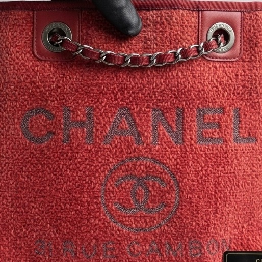 Chanel/香奈兒 灰色/櫻桃紅 銀扣帆布沙灘包小號托特包 尺寸:26*26,28開 超級甜甜價-10