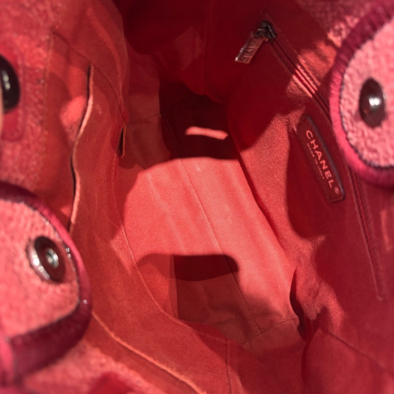 Chanel/香奈兒 灰色/櫻桃紅 銀扣帆布沙灘包小號托特包 尺寸:26*26,28開 超級甜甜價-11