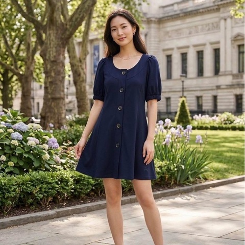 BURBERRY 藍標 排扣束口戰馬長版上衣&外套深藍近黑