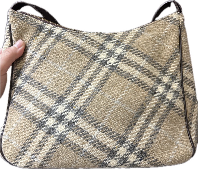 BURBERRY 毛呢hobo包(附塵袋-10