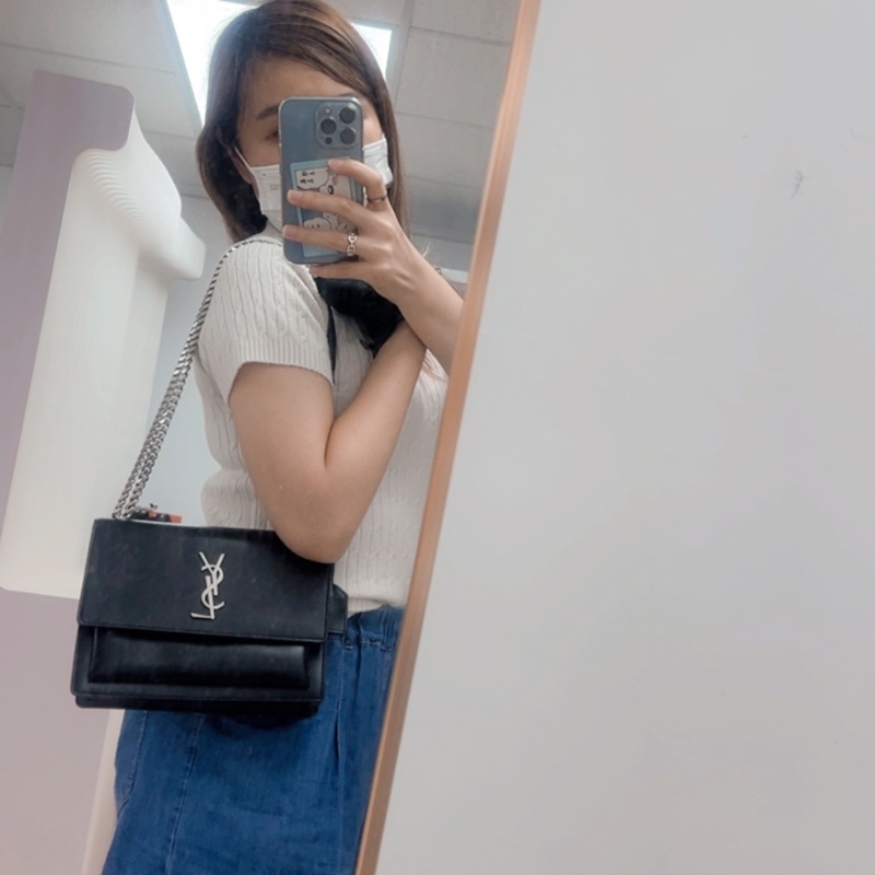 YSL sunset 黑銀鏈條包-12