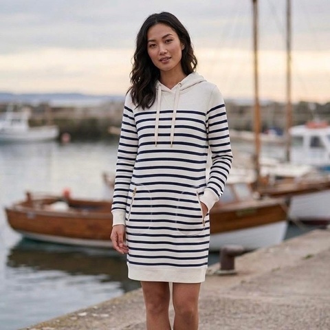 BURBERRY 連帽抽繩橫條拉鏈洋裝