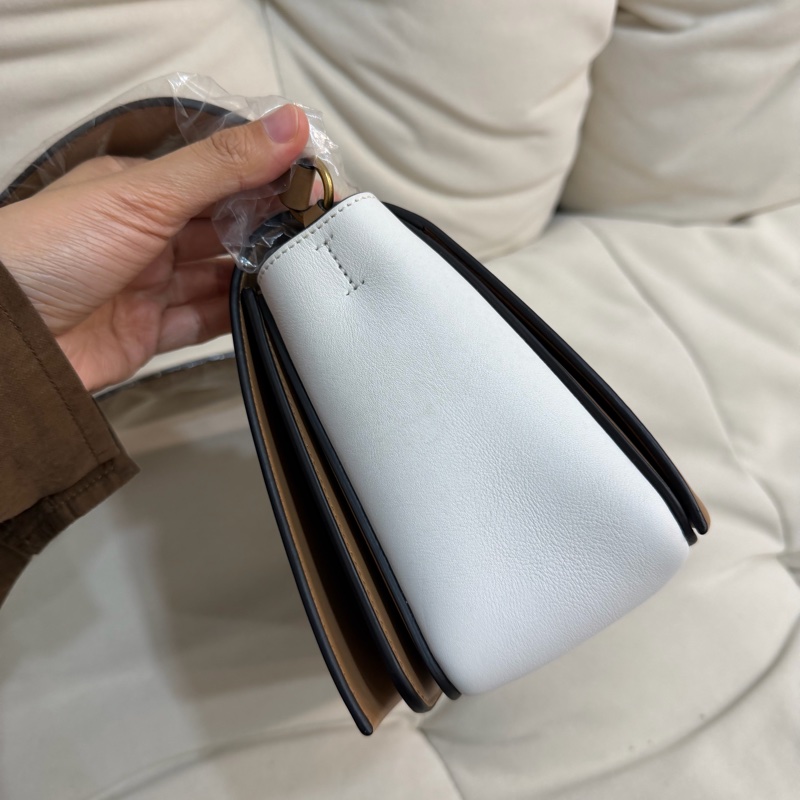 Old Celine 賽琳frame 焦糖拼白色斜挎包單肩包-5