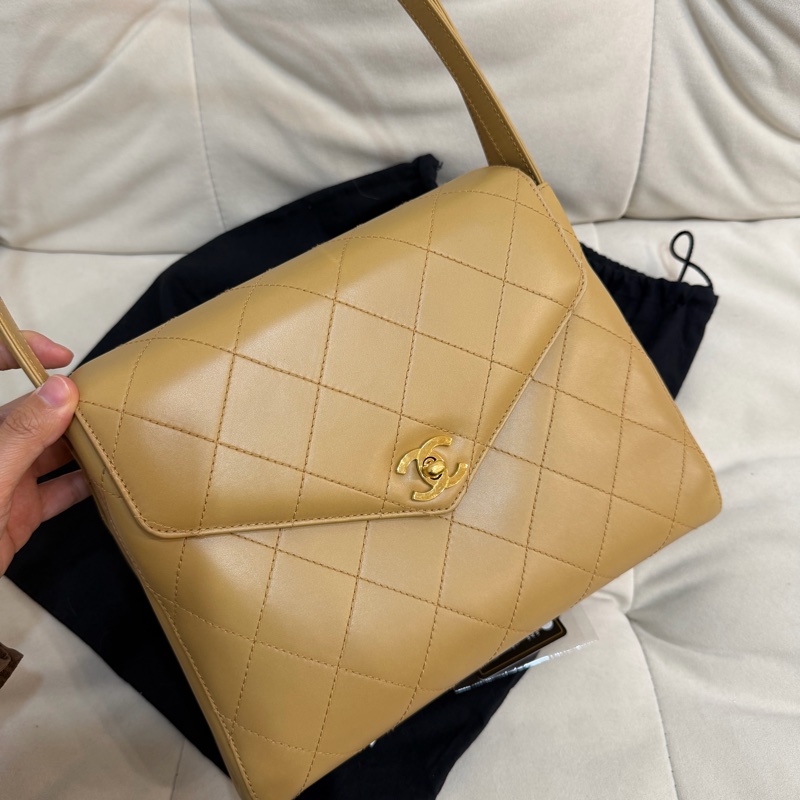 chanel vintage 中古 Kelly 米色 香奈兒 單肩包-3