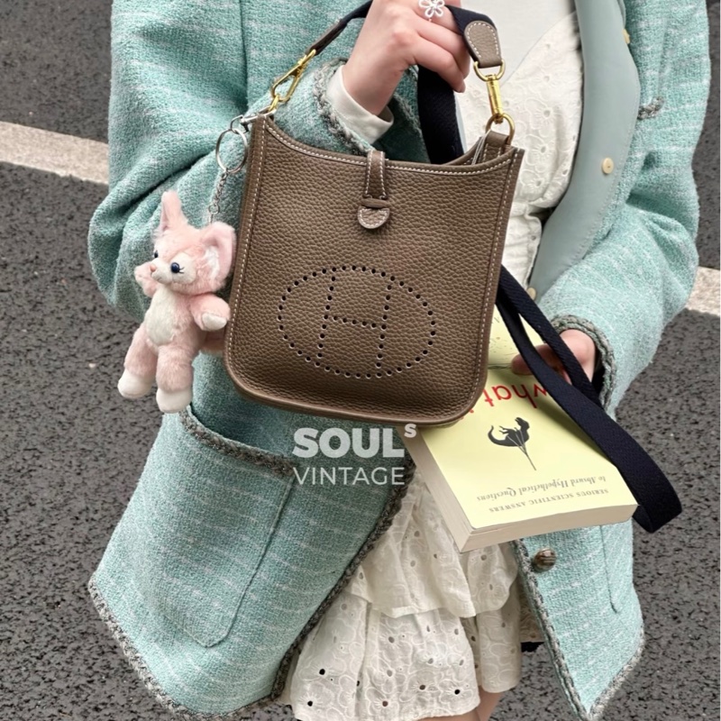 ✨Hermes mini Evelyne 大象灰金藍肩帶 99新 🈶購證 時尚與經典並存🤎-3