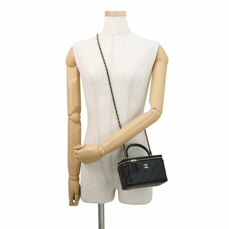 香奈兒鏈肩包 Matelassé Coco Mark 化妝箱 羊皮 AP2199 香奈兒手提包 黑色 女士-3