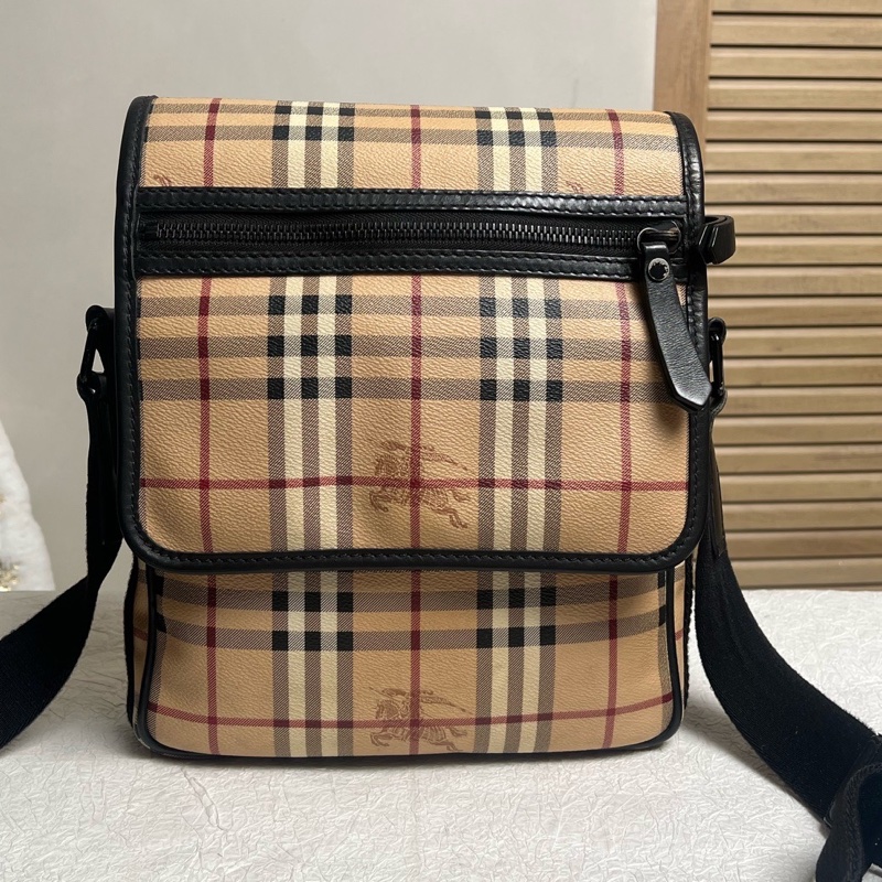 Burberry博柏利 格紋男款郵差包 單肩斜挎包 🈚附件-0