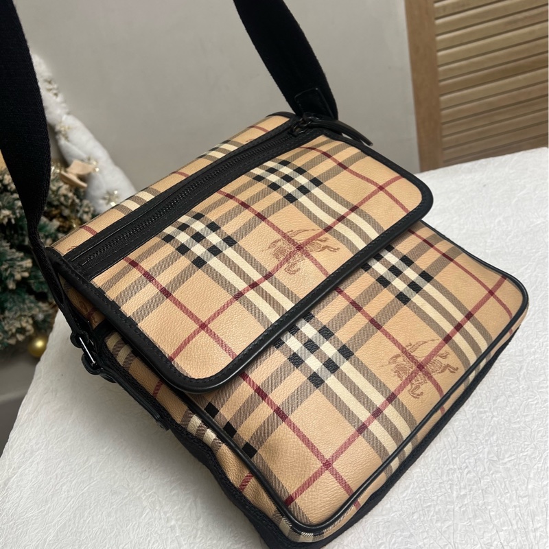 Burberry博柏利 格紋男款郵差包 單肩斜挎包 🈚附件-3