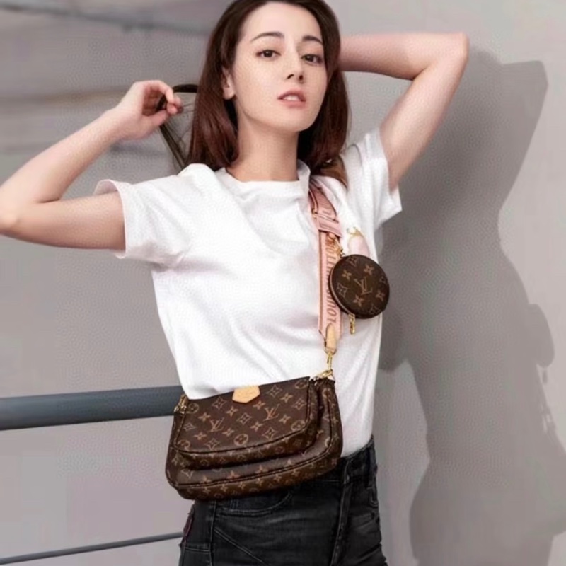 「JL精品代購」98新 LV 老花 五合一 粉背帶-1