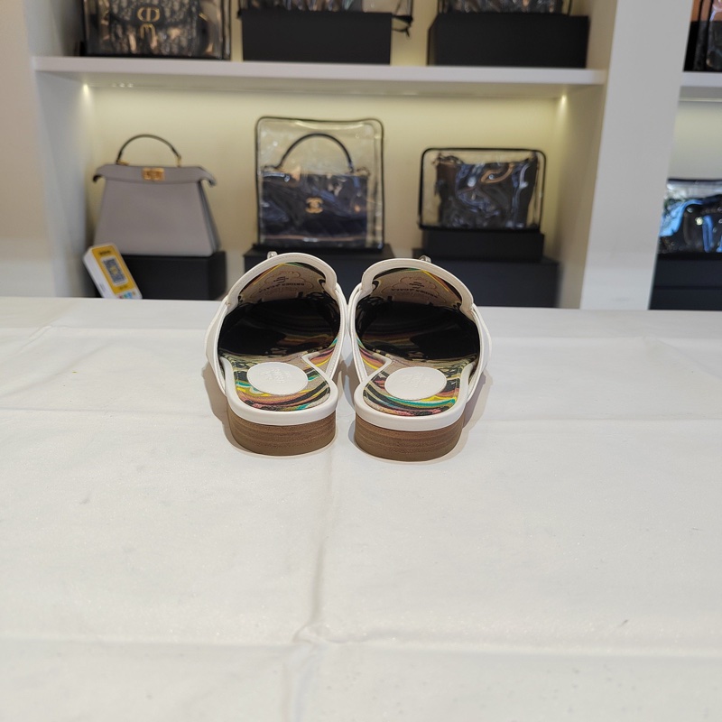 Hermes/愛馬仕 Oz kelly白色拖鞋 穆勒鞋 半拖 銀扣-1