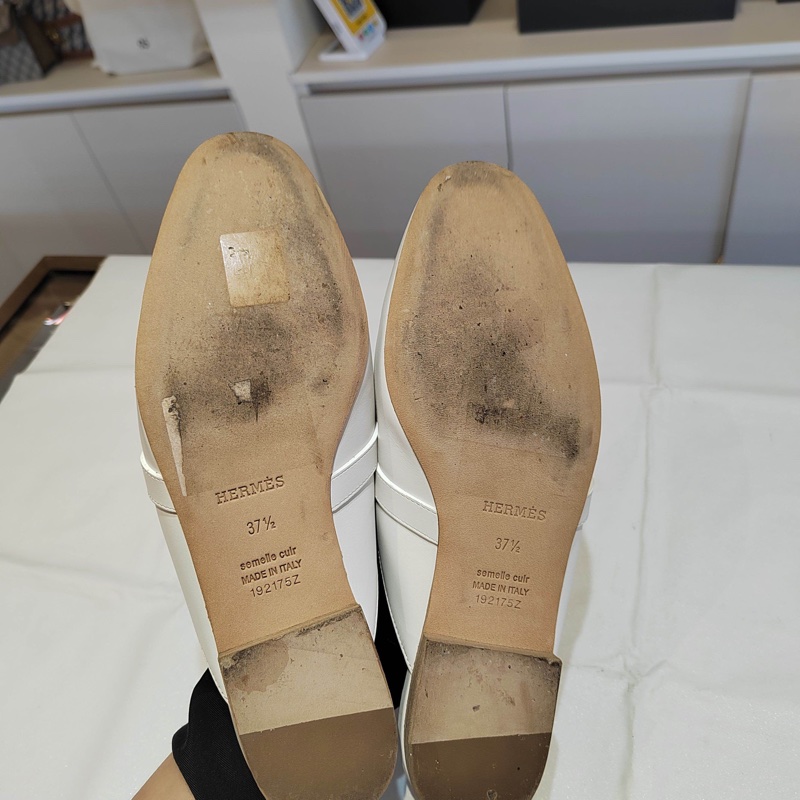 Hermes/愛馬仕 Oz kelly白色拖鞋 穆勒鞋 半拖 銀扣-4