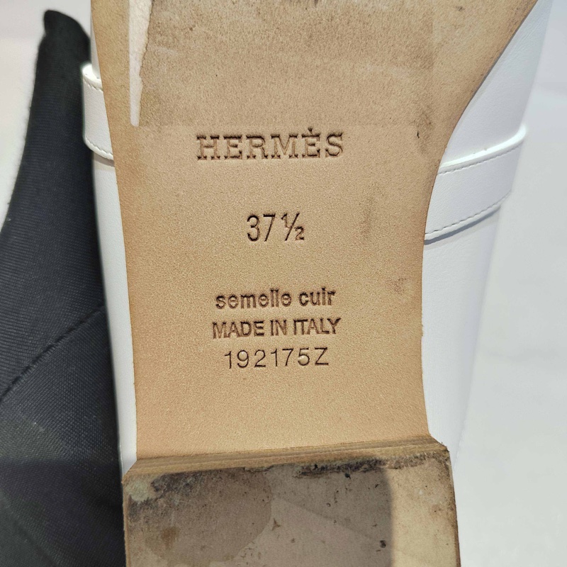 Hermes/愛馬仕 Oz kelly白色拖鞋 穆勒鞋 半拖 銀扣-5