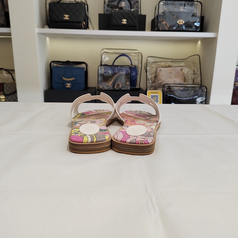 Hermes愛馬仕Oran涼鞋經典H拖 拼色平底涼拖鞋白色印花 （已貼底-3