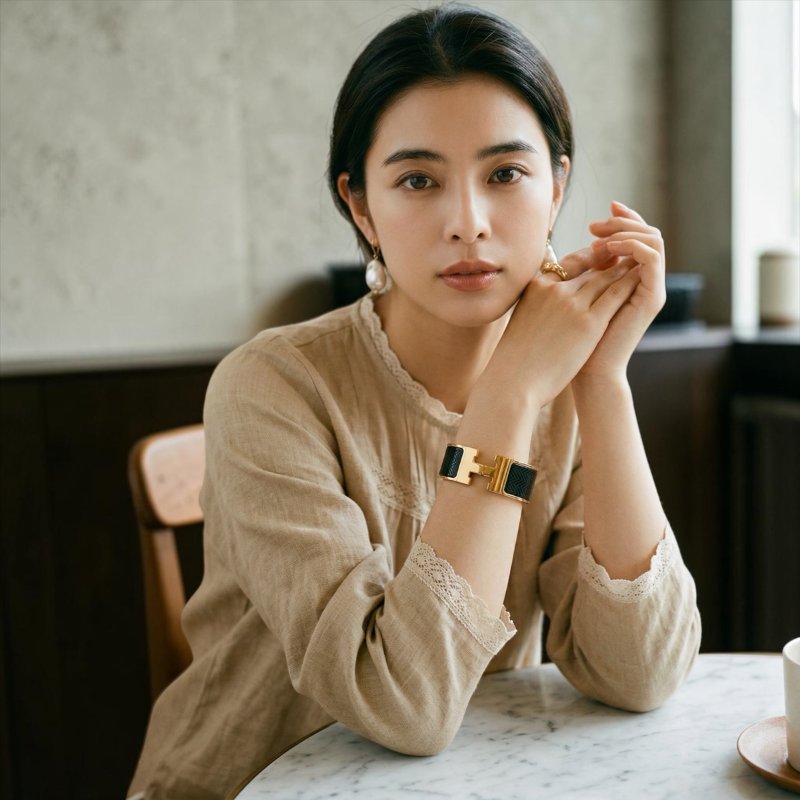 ⏰限時特賣價🌺Hermes Clic H LOGO 琺瑯中版手環 PM  黑金-1