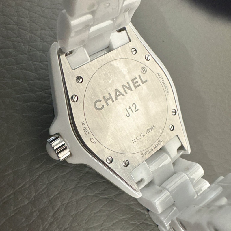 小巴黎二手名牌真品Chanel 38mm 白陶瓷 J12機械 12點鑽 2019保卡-10