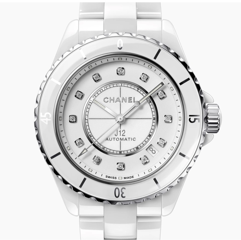 小巴黎二手名牌真品Chanel 38mm 白陶瓷 J12機械 保固中 2022保卡-1