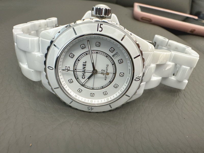 小巴黎二手名牌真品Chanel 38mm 白陶瓷 J12機械 保固中 2022保卡-10
