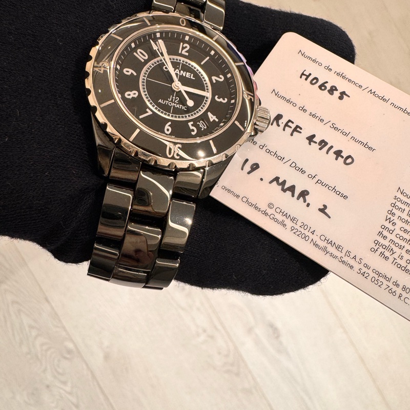 小巴黎二手名牌真品Chanel J12 38m 黑陶瓷 機械 2019有保卡 狀況好-12