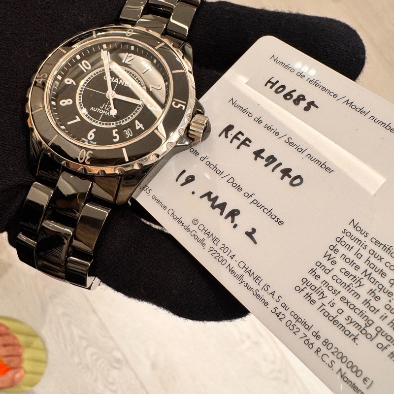 小巴黎二手名牌真品Chanel J12 38m 黑陶瓷 機械 2019有保卡 狀況好-13