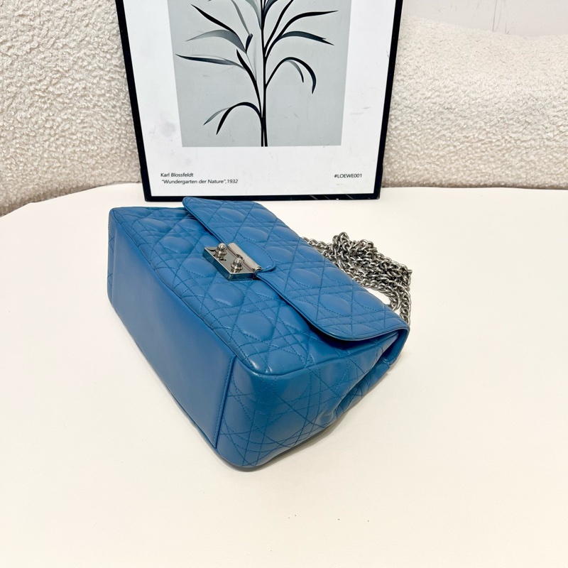 迪奧/Dior 藍色經典款復古鎖扣翻蓋菱格鏈條包-4
