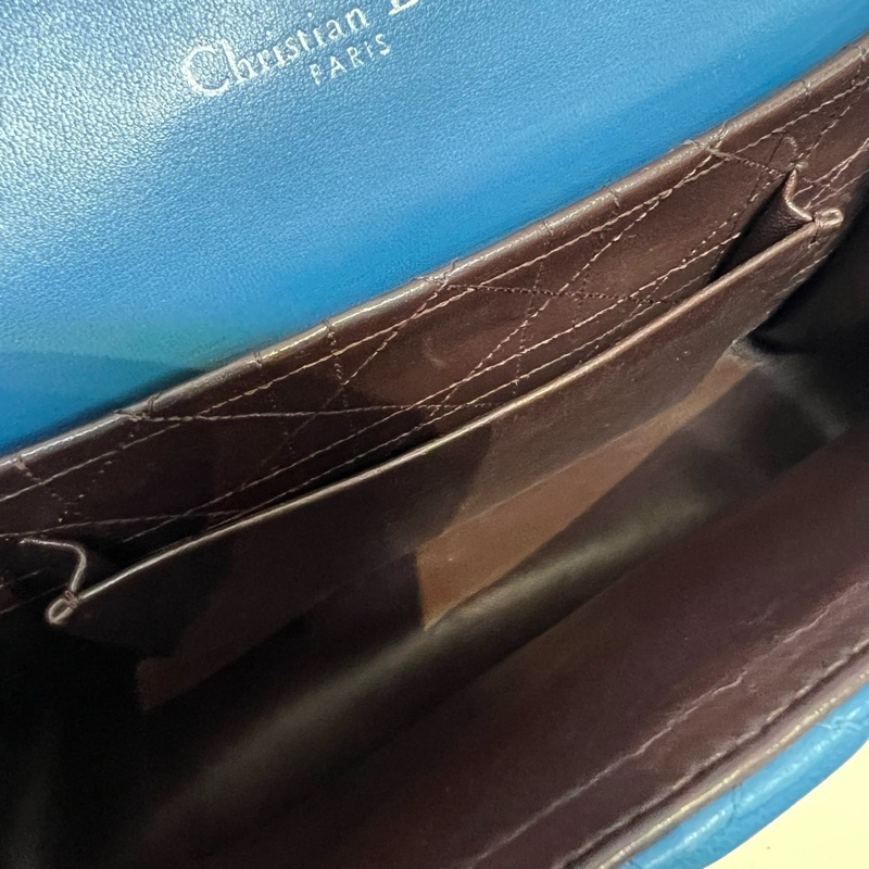 迪奧/Dior 藍色經典款復古鎖扣翻蓋菱格鏈條包-5