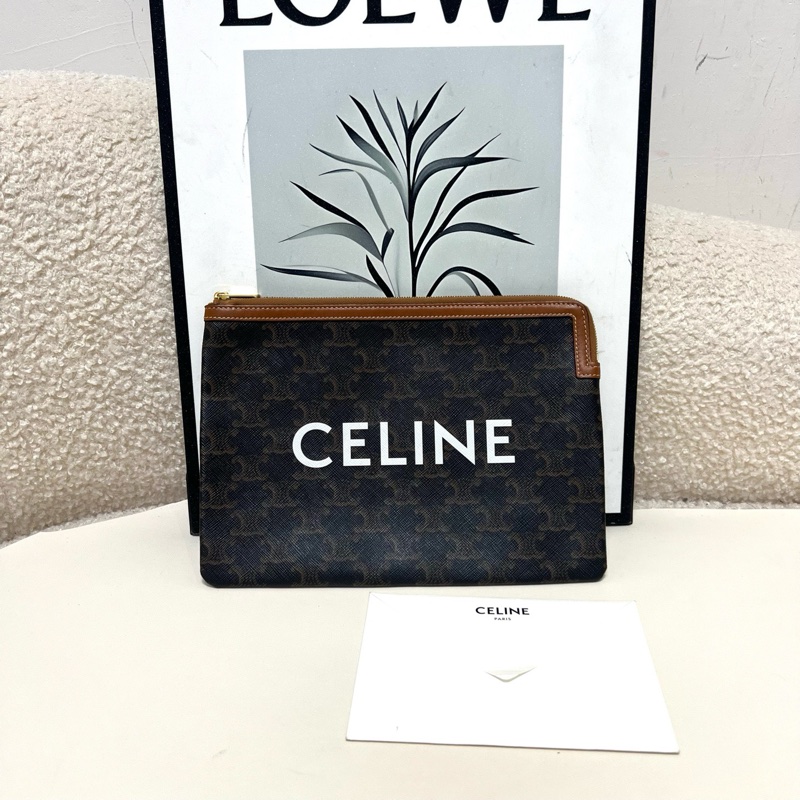 賽琳 小號TRIOMPHE人造革和羊皮革手拿包-0