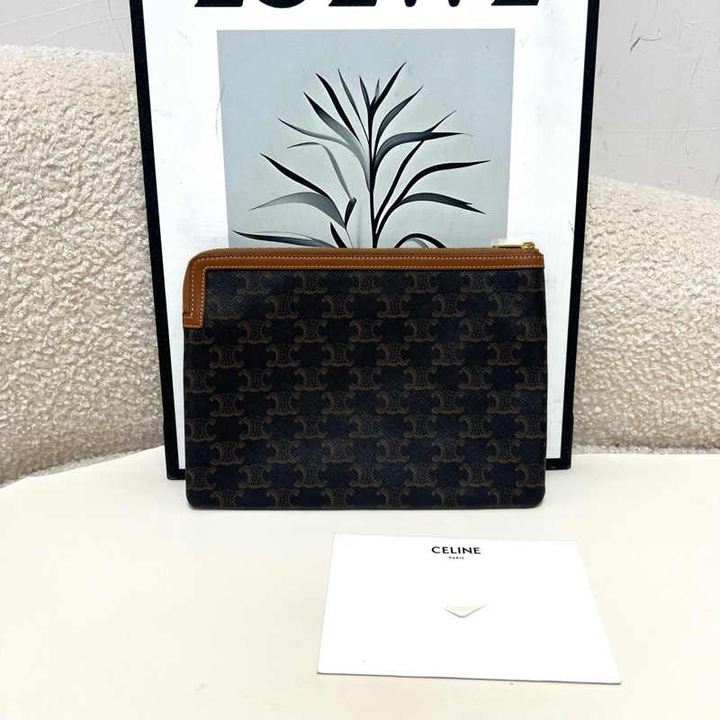 賽琳 小號TRIOMPHE人造革和羊皮革手拿包-1